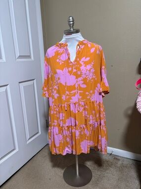 Petal & Pup Orange Mini Dress with Pink Floral Print